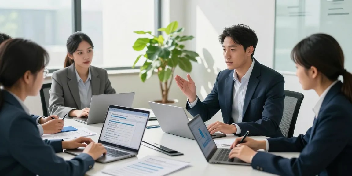 Data privacy consultation scene highlighting Startseite with team collaboration and digital protection strategies.