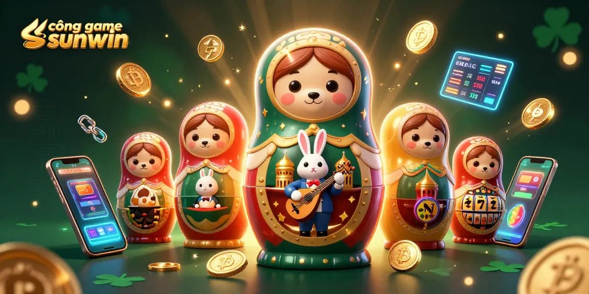 Engage with cổng game sunwin through dynamic casino-themed 3D illustration featuring joyful bears and crypto elements.