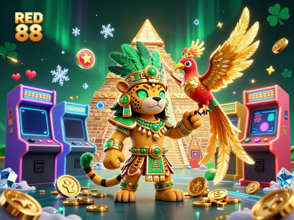 Unleash the excitement of RED 88 with vibrant casino elements in a dynamic 3D illustration.