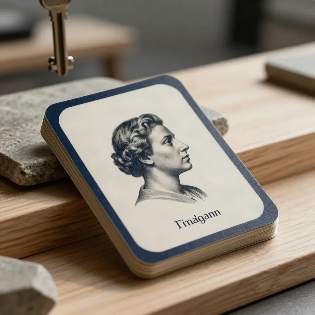 Deck mit Zielgruppen-Karten auf hellem Steinsockel, nah und elegant inszeniert.