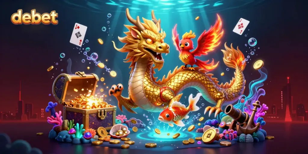 Engage with debet gaming through vibrant characters amidst gold coins and thrilling casino elements.