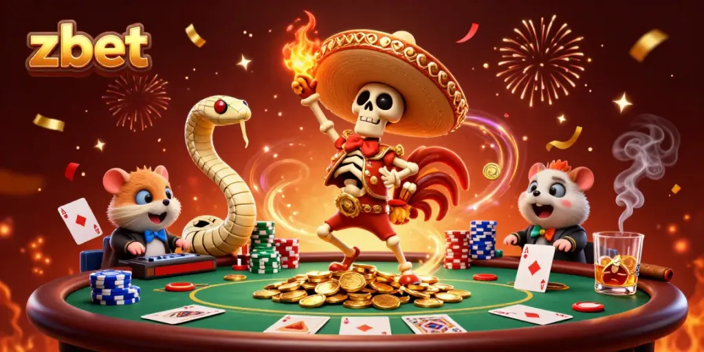 Experience vibrant gaming excitement with zbet featuring lively characters and colorful casino elements.