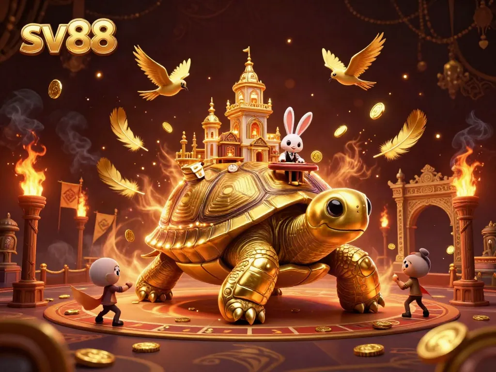 Experience thrilling gameplay at sv88 with a giant golden tortoise casino scene filled with action and excitement.